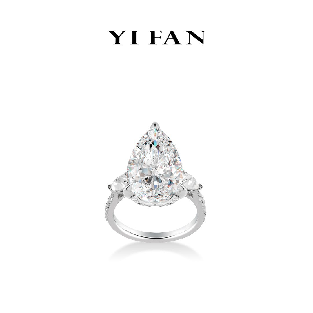 Micro-setting G color lab created stones Fancy Pear-cut ring, sterling silver. (23 carat) #1213