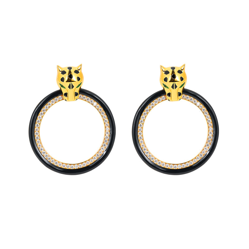 Lab Created Gemstones Leopard Earrings Gold Sterling Silver