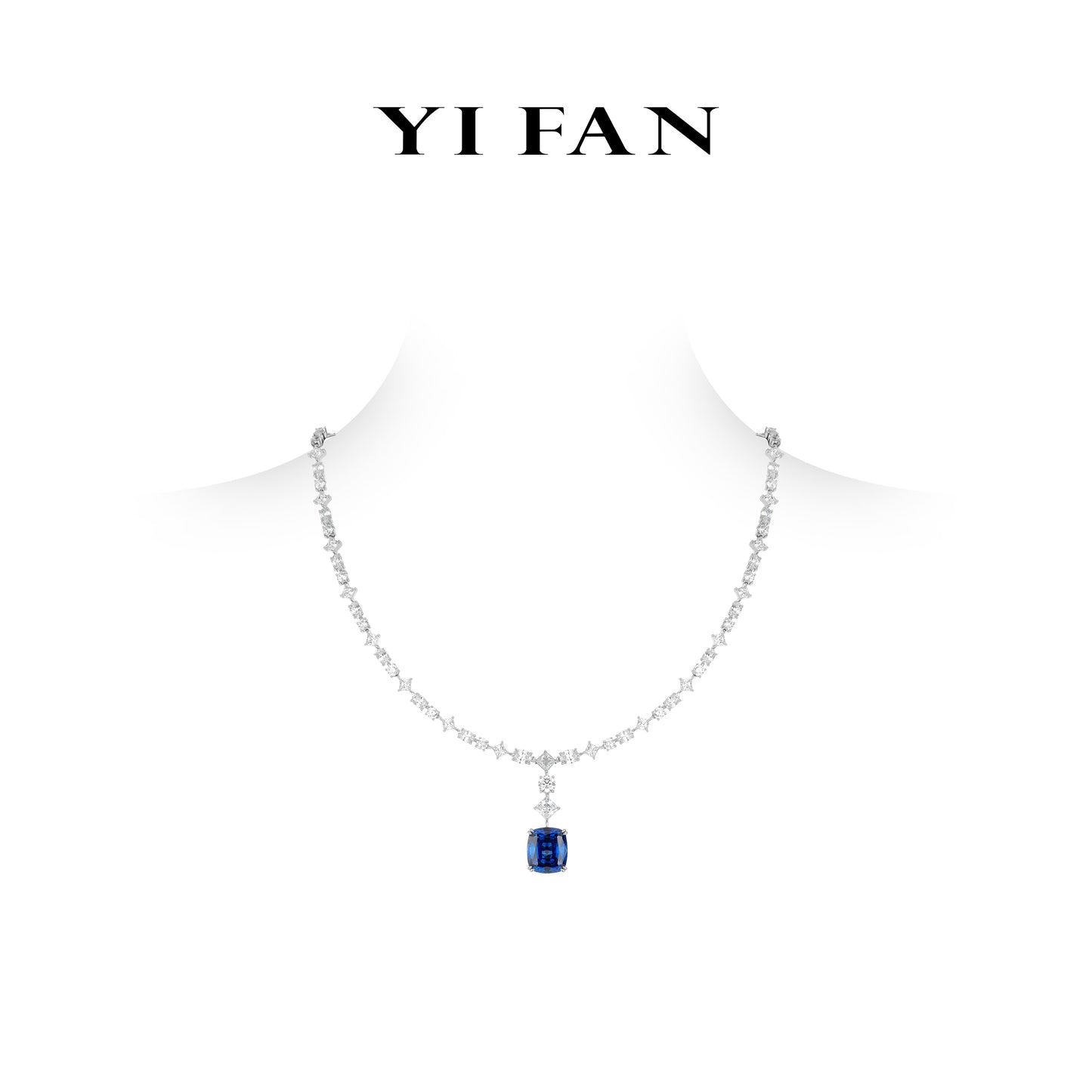Lab Created Gemstones Sapphire(bule) Necklace 925 sterling silver