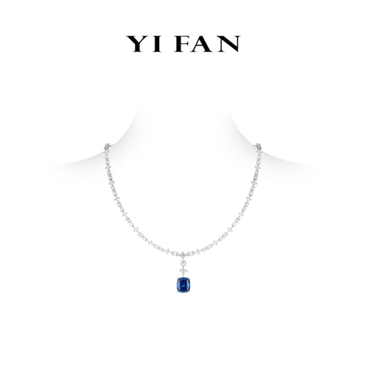 Lab Created Gemstones Sapphire(bule) Necklace 925 sterling silver