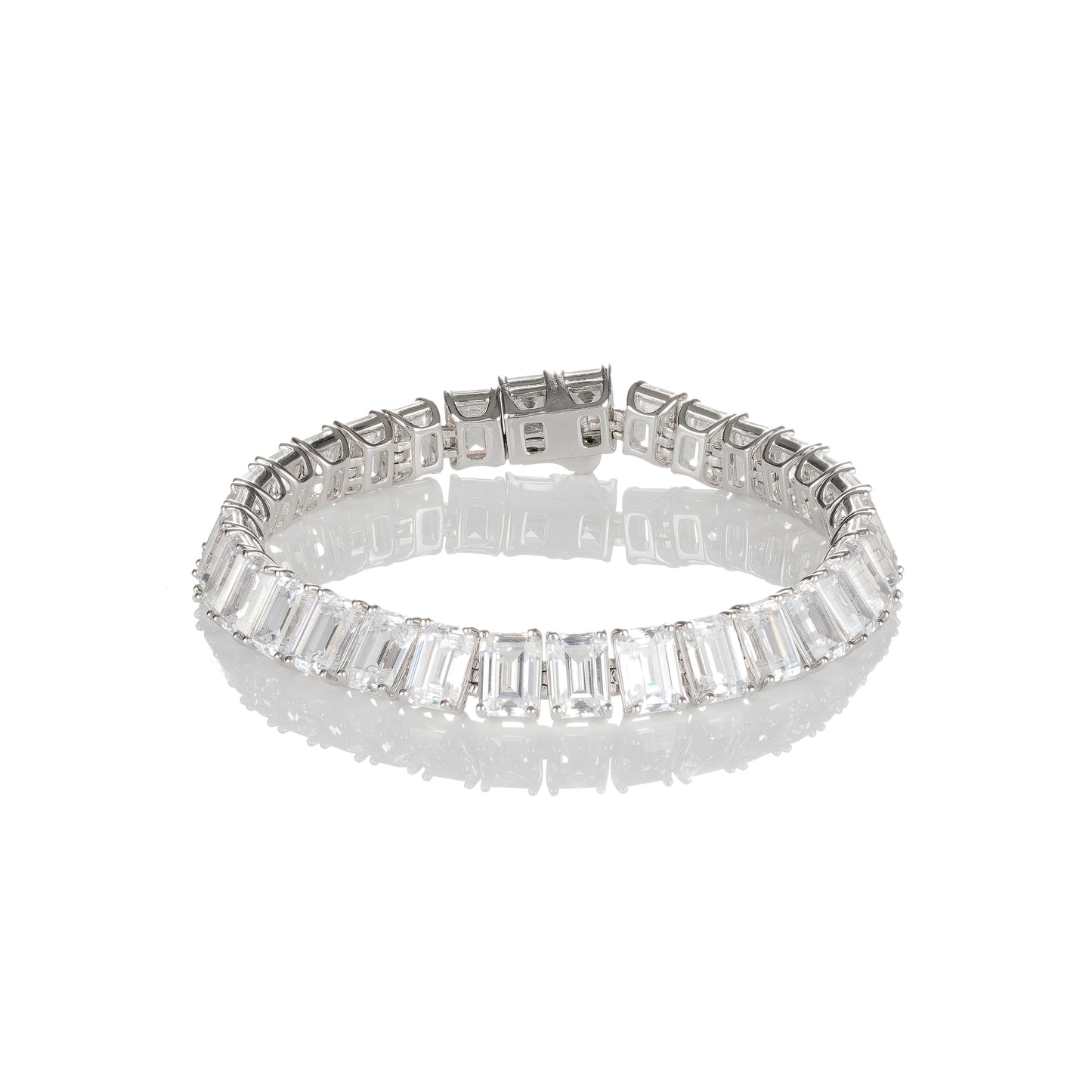 #1105 Lab Created Gemstones Emerald cut White Bracelets 925 sterling silver
