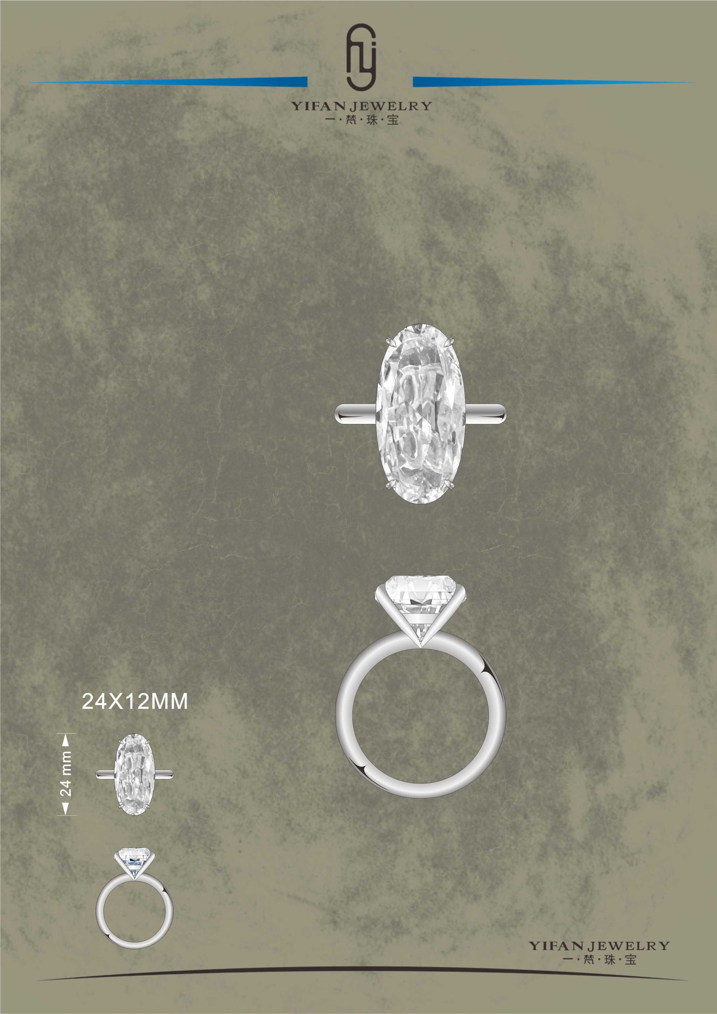 Custom series:Lab Created Gemstones White Oval-cut inlay Ring(diamond lady)