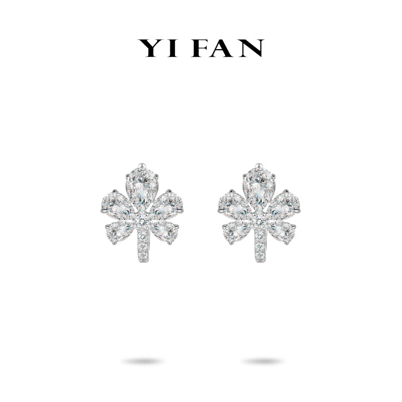 Wedding collection Modern Luxury Leaf (Pear/Round) White Earrings #30051