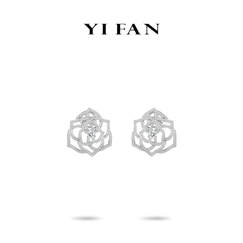 Ethereal Blossom Collection: Modern"Luminary Hollowed Rose" detailed Earrings #30225