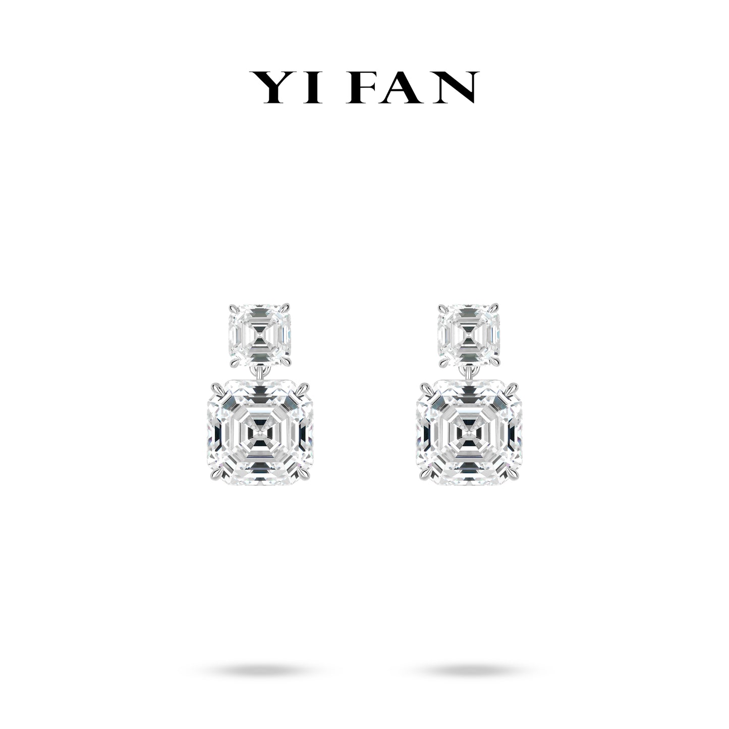 High Jewelry collection: Modern "Brilliant Asscher-cut Rocks" exquisite Earrings #30296