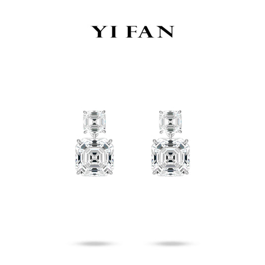 High Jewelry collection: Modern "Brilliant Asscher-cut Rocks" exquisite Earrings #30296
