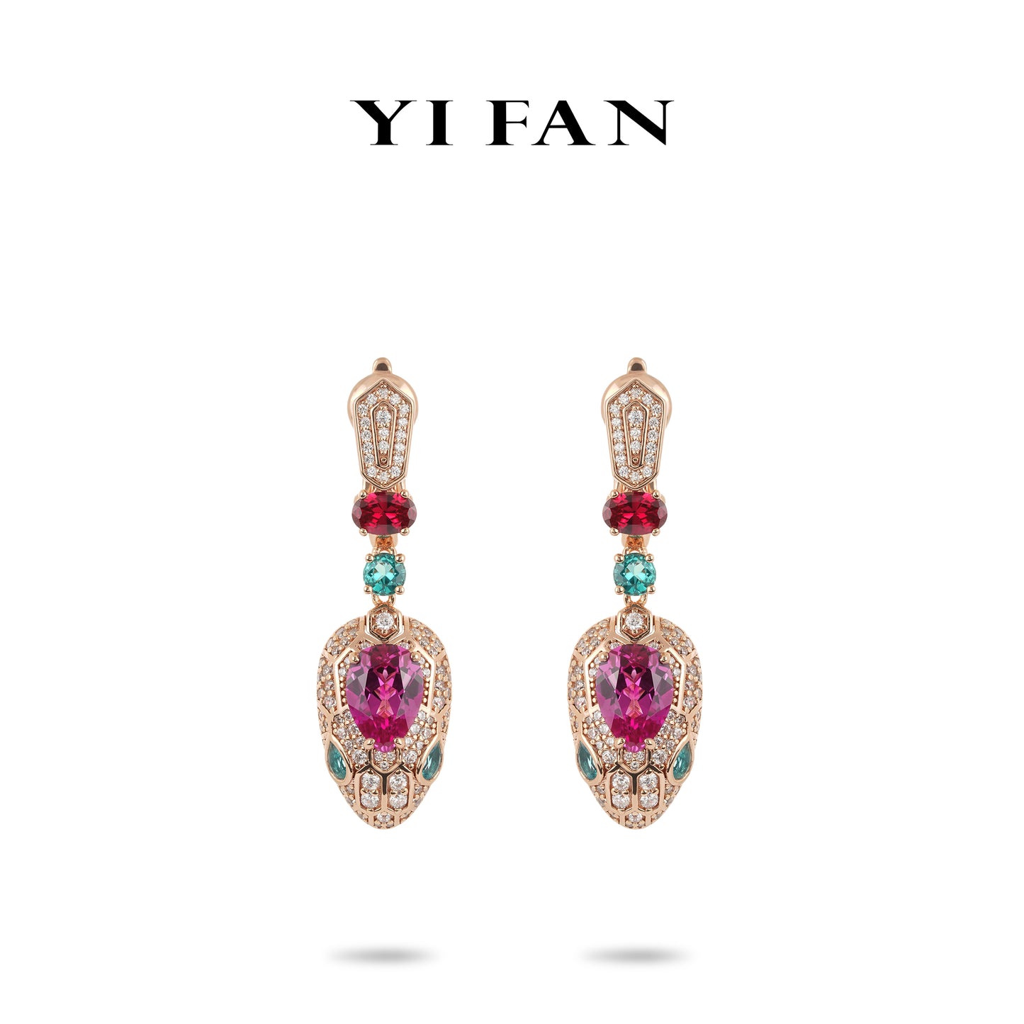 Golden Series:Lab Created Gemstones Ruby(red) Snake form Earrings 925 sterling silver