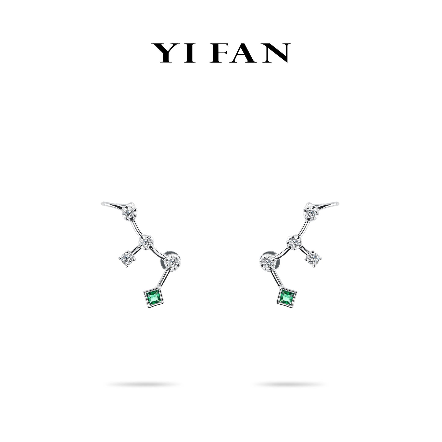Minimalist collection: Modern "Green stars"earrings with cuff #3363 #06002