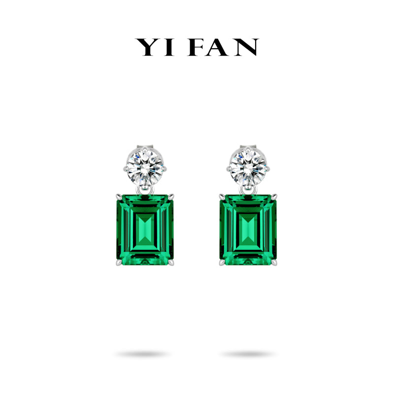 High Jewelry Lab Grown Emerald collection:Luxury "Emerald-cut Cubes" detailed Dangle Earrings (13.6 carat) #3530