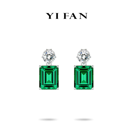 High Jewelry Lab Grown Emerald collection:Luxury "Emerald-cut Cubes" detailed Dangle Earrings (13.6 carat) #3530
