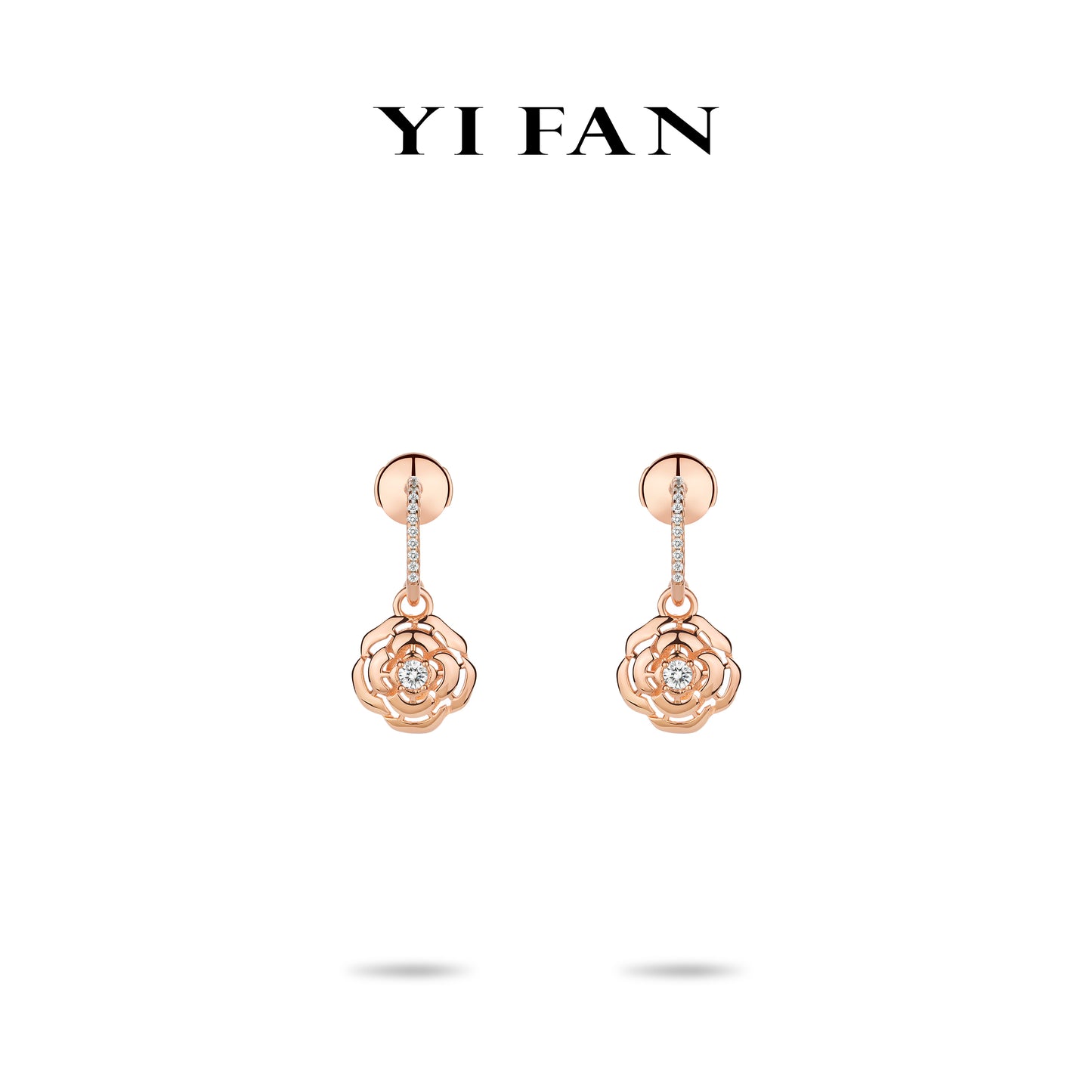Welfare Exclusive Rose-gold Fever collection: Modern "Camellia Flower" delicate dangle Earrings #3533