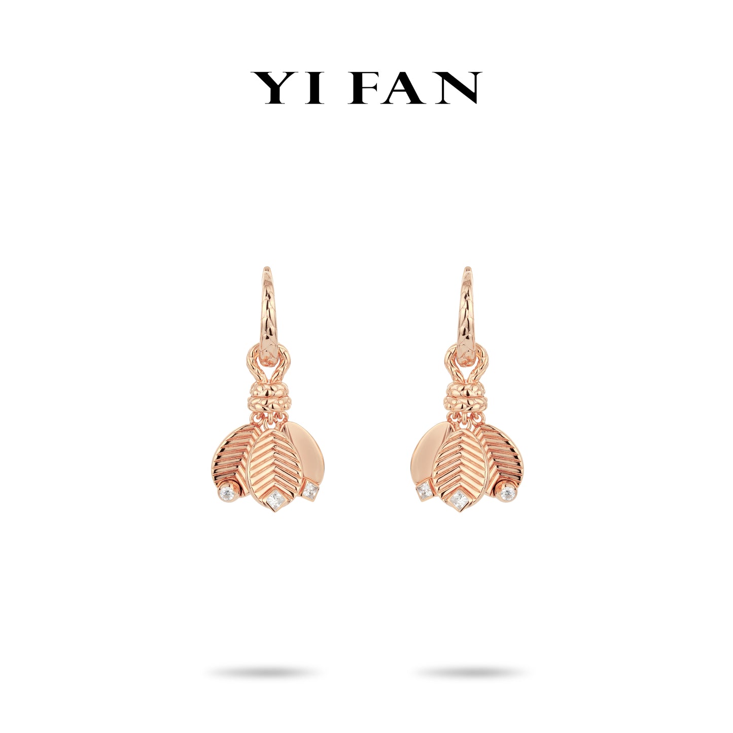 Rose-gold fever collection: Carved pattern "Rose Petals Dangle" CNC delicate Earrings #3611 #05001