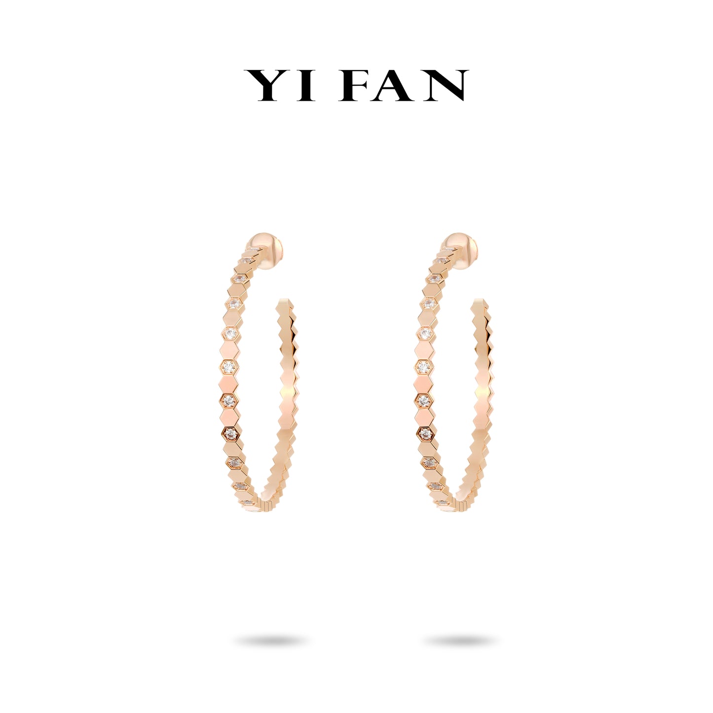 Rose-gold Fever collection: Modern"Rose Honeycomb" CNC Hoop Earrings (XL size) #3623
