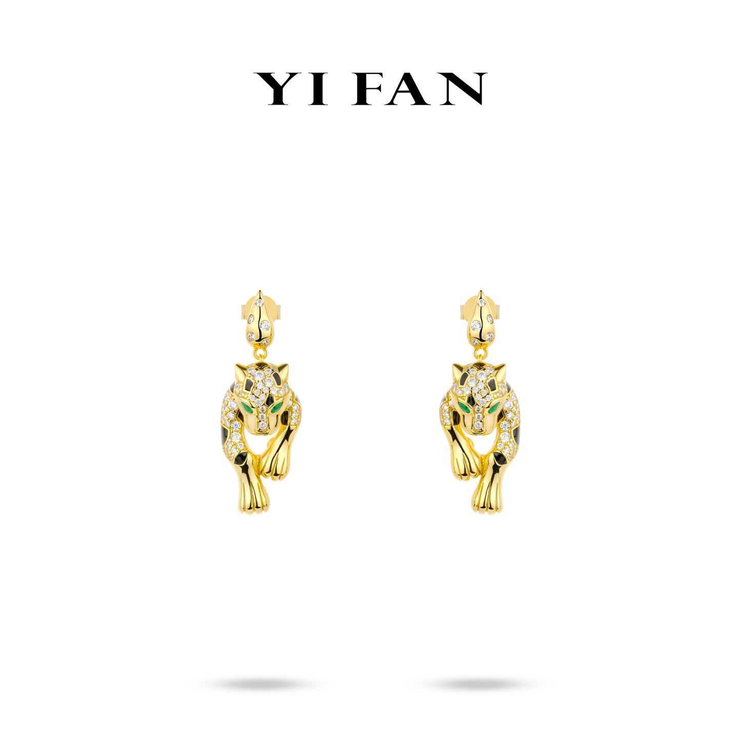 Animal collection: Modern "Golden Twin Leopards" detailed Dangle Earrings #3737 #01016