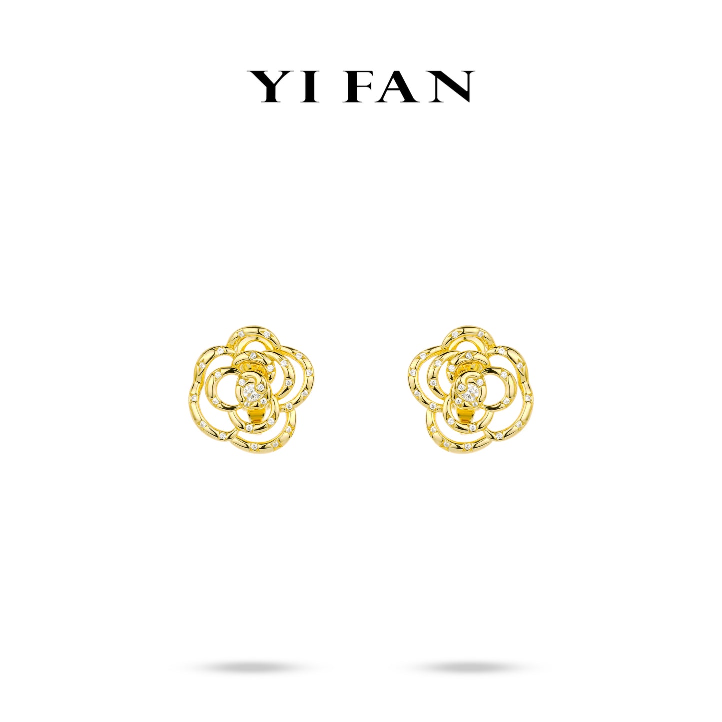 Golden time collection: Modern "Dazzling Hollowed Camellia Flowers" unique Earrings #3740 #01015