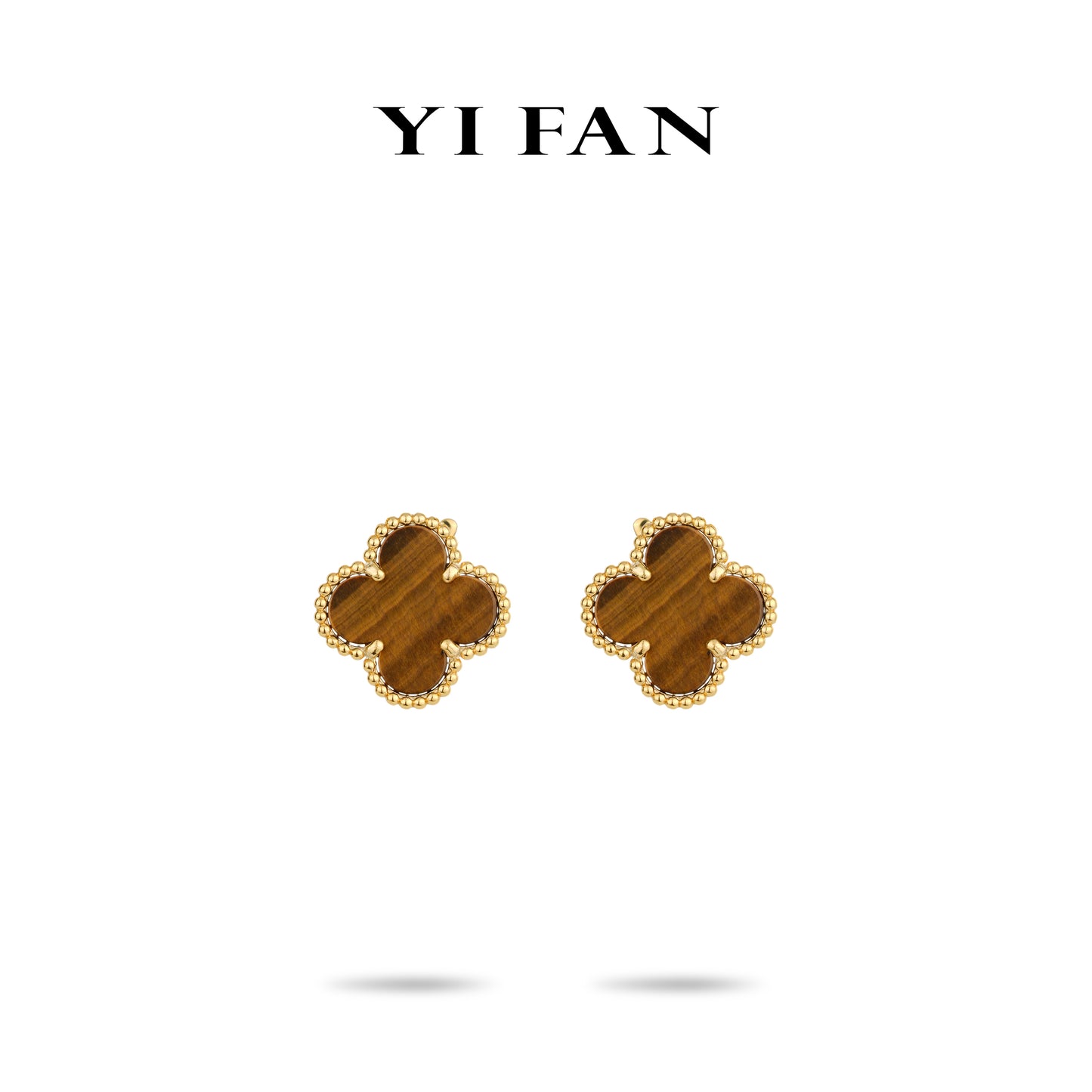 Minimalist collection: Modern "Golden Four-leaf-clover" tiger's-eye stone Earrings #3778