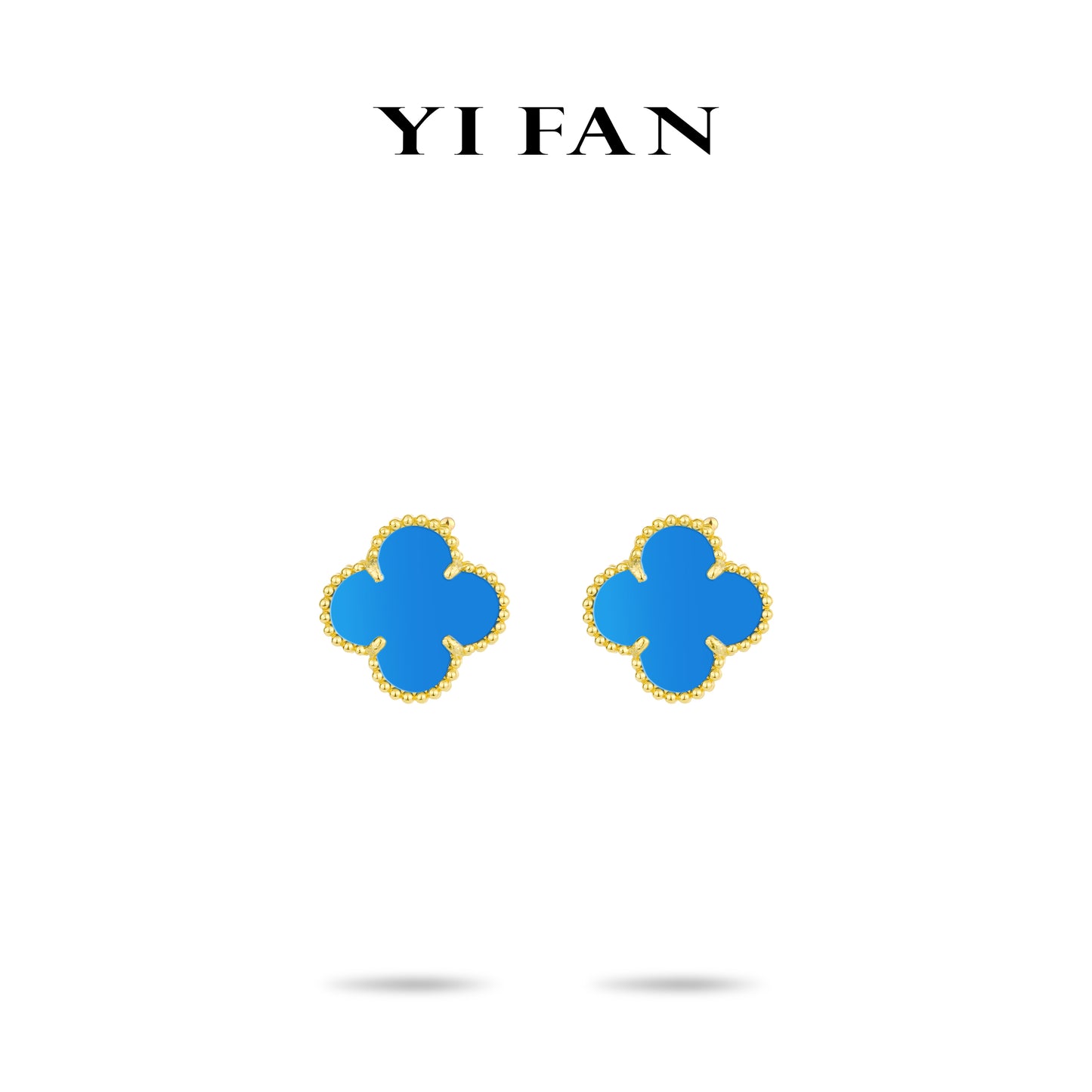 Minimalist collection: Modern "Golden Four-leaf-clover" Blue Earrings #3797 #01014