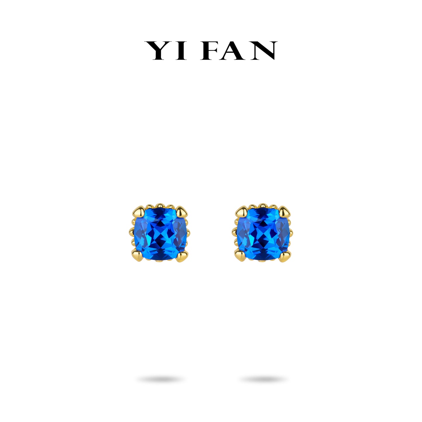 Lab Grown Spinel collection: Luxury Mixed-cut "Sapphire in Cushion-cut" detailed Blue Earrings (Unisex) #3918  #22001
