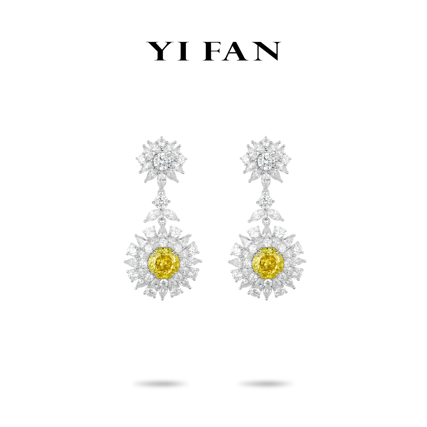 High Jewelry Yellow diamond color collection: Luxury "Floral Radiance Sunlit Daisy Sparkle" detailed Banquet Earrings #3942