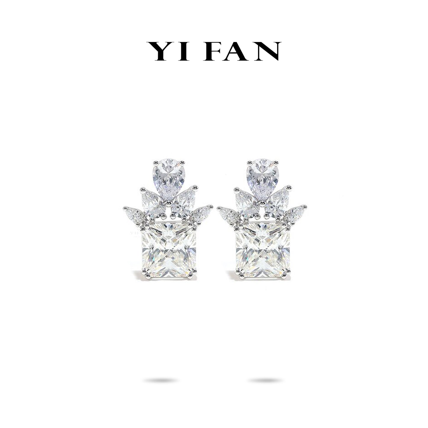 Lab Created Gemstones White Princess-cut Earrings #3144 #03056