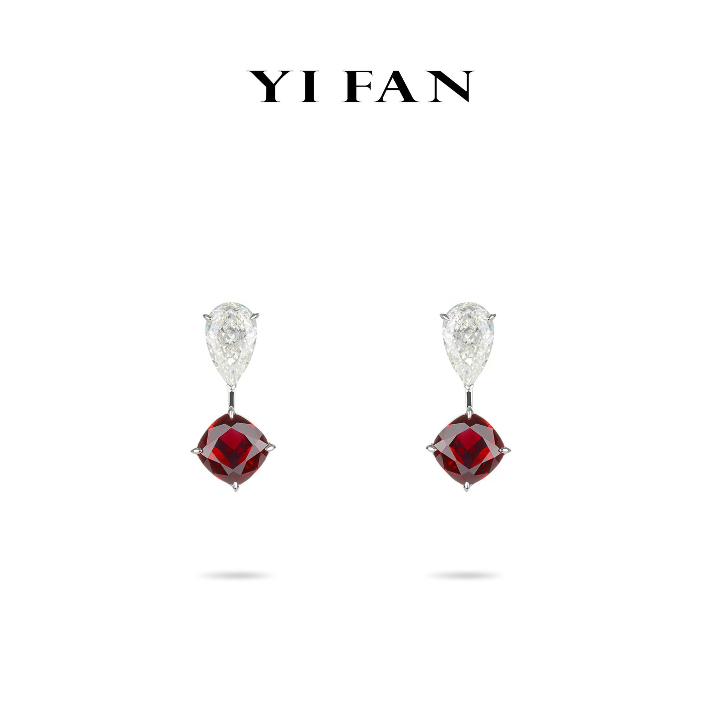 Ruby color collection: White & Red elegant modern earrings #3308