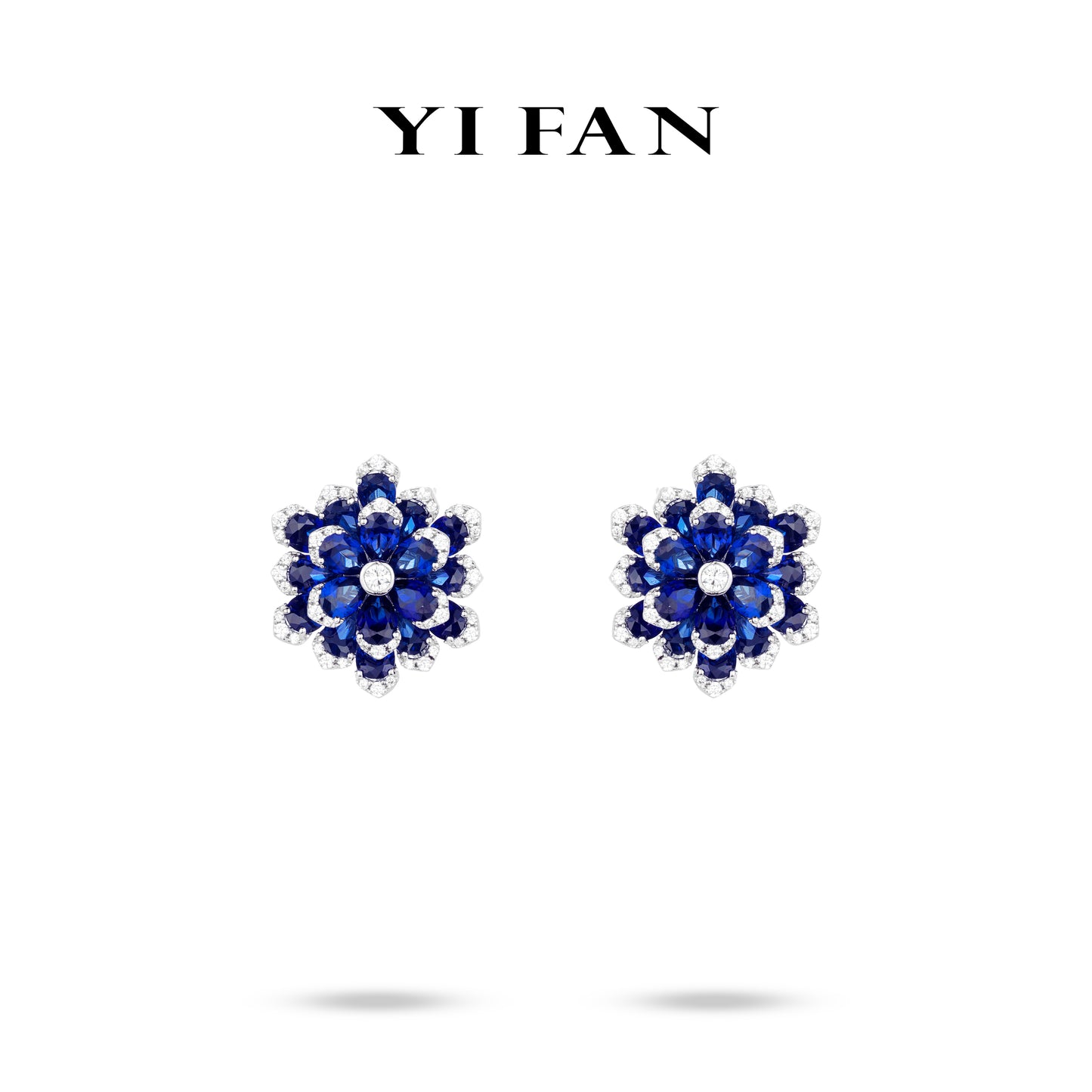 Micro-setting Sapphire color lab created stones preserved fresh flower earrings, sterling silver #3028 #04005