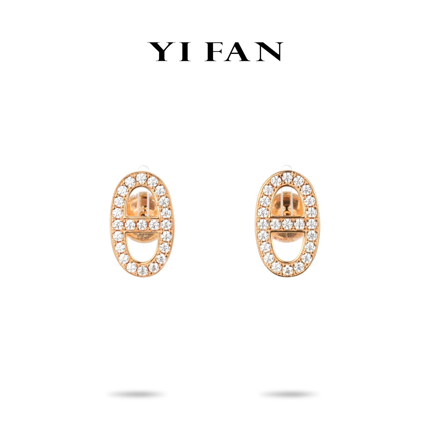 Rose-gold Fever collection: Modern "Dazzling OT" delicate Ear studs (Unisex) #8280