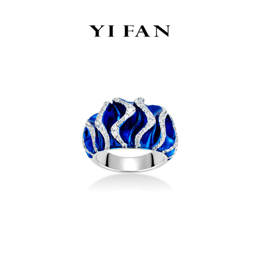 High-Jewelry Auction class collection: Modern “The Deep Blue Wave” Luxury Ring #10186
