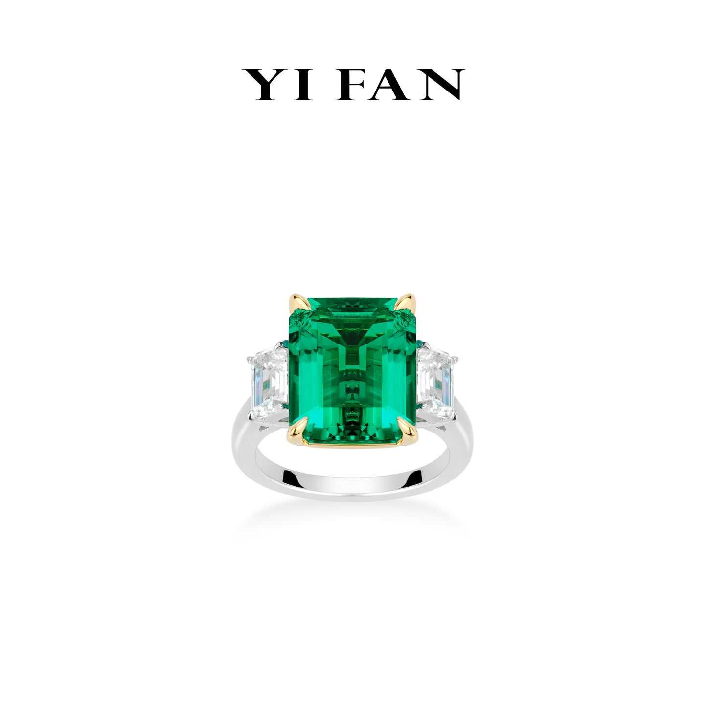 High Jewelry Lab Grown Emerald collection:Luxury "Emerald-cut 3 stones" detailed Ring(8.7 carat) #10272