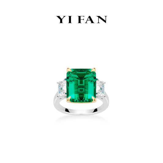 High Jewelry Lab Grown Emerald collection:Luxury "Emerald-cut 3 stones" detailed Ring(8.7 carat) #10272