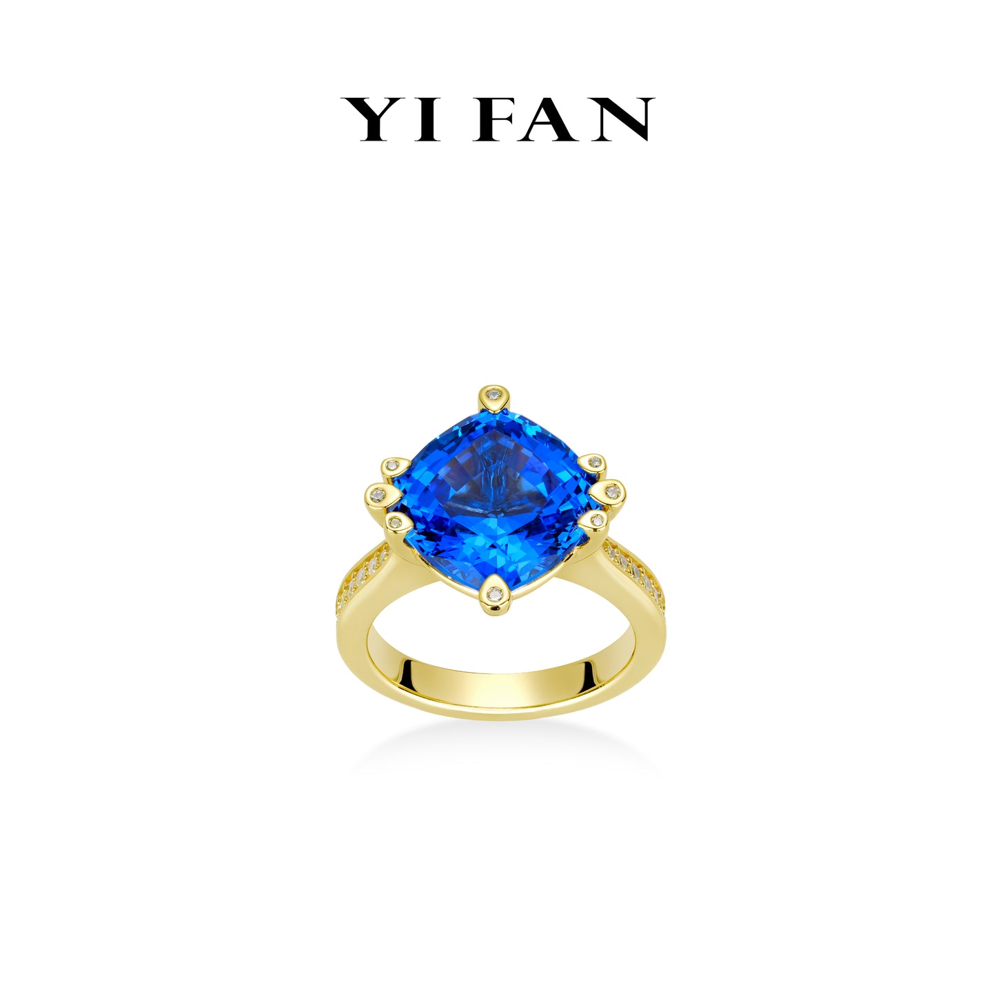 Lab Grown Spinel collection: Luxury Mixed-cut "Sapphire in Cushion-cut" detailed Blue Ring (Unisex) #10368 #22001