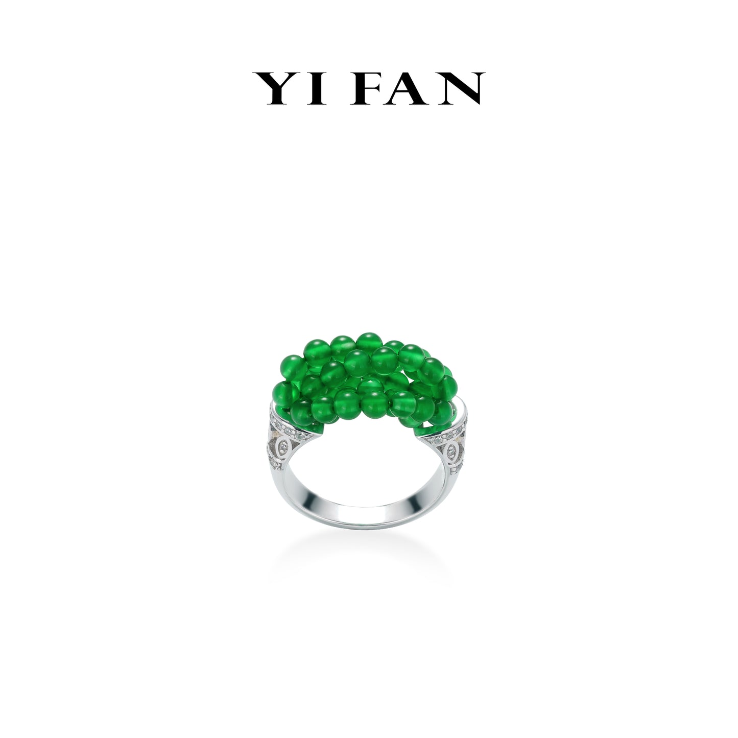 Spring Collection:Modern Green chalcedony beads Rings 925 sterling silver