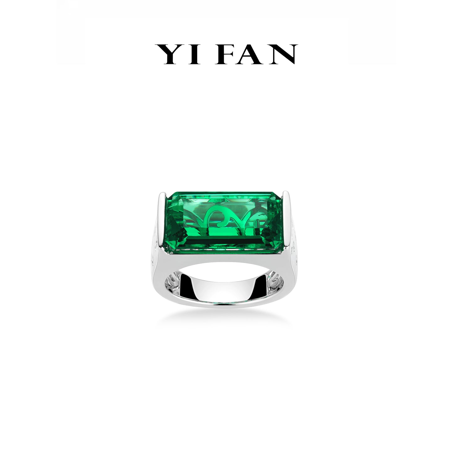 High Jewelry Lab Grown Emerald collection: Luxury "Emerald-cut Cube" detailed wide band Ring (Unisex) #1687