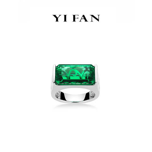 High Jewelry Lab Grown Emerald collection: Luxury "Emerald-cut Cube" detailed wide band Ring (Unisex) #1687