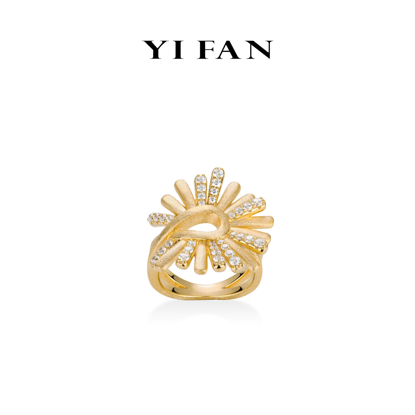 Golden time collection:Modern "Golden Brushed Apollo Solar Rays” detailed ring