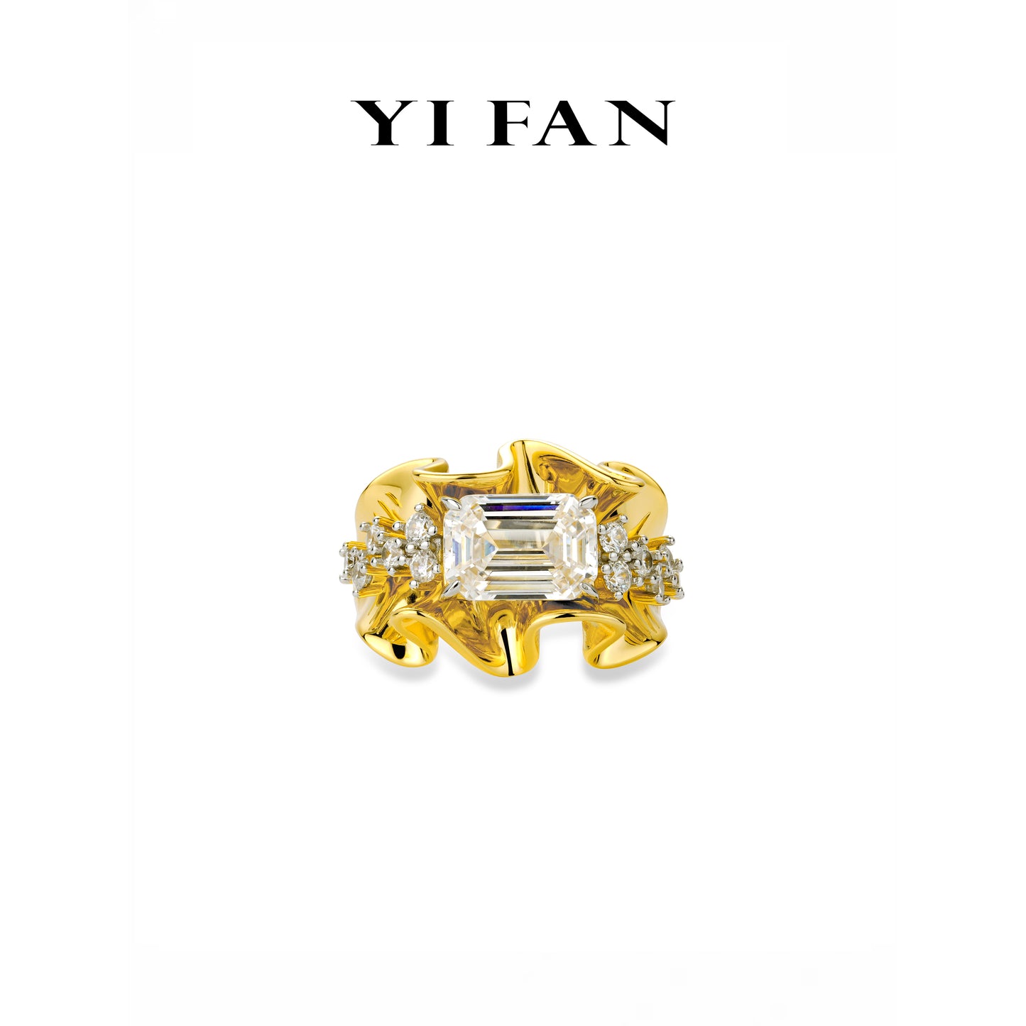 Emerald-cut collection: Modern "Golden Wave" Unique Ring #1771