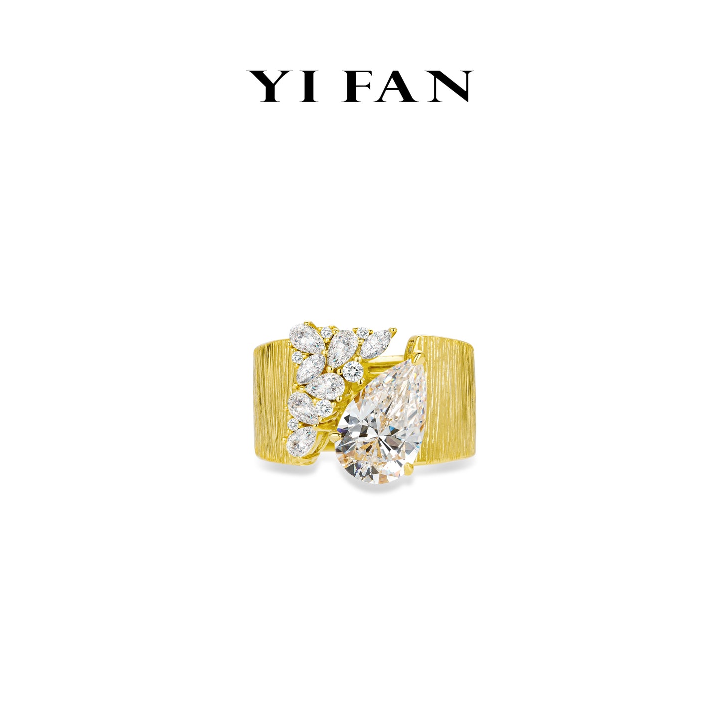 Golden time collection: Luxury "Brushed Water dripping" Unique wide band Ring #1789