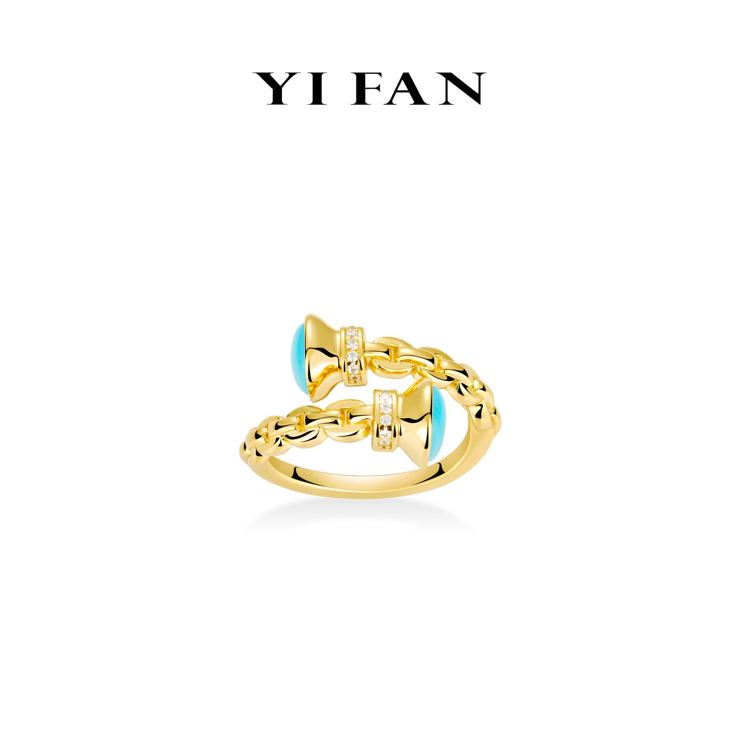 Minimalist collection: Modern "Golden-armLoop by Loop Blue-Bubbles " open Ring #1819 #01009