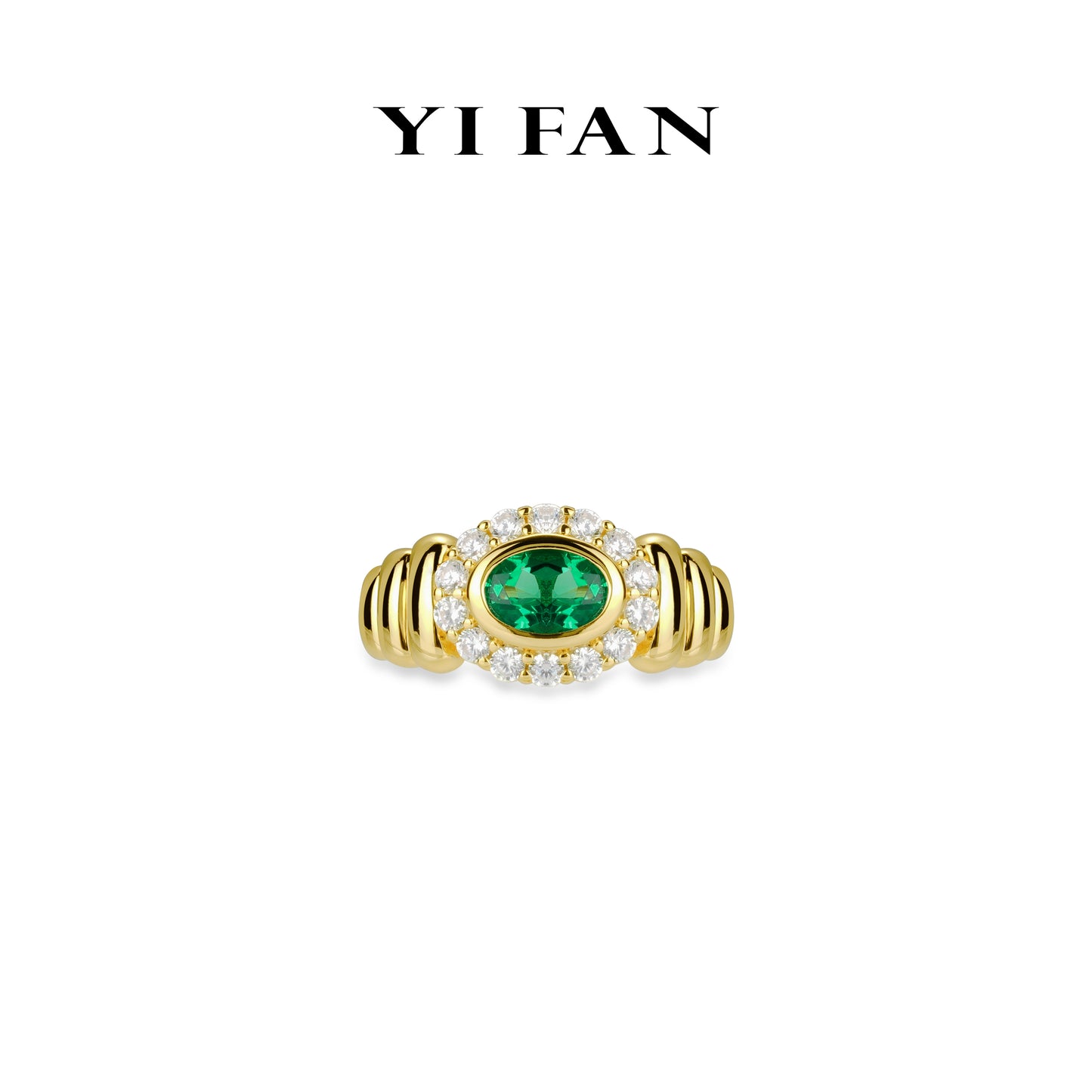 Lab Grown Emerald collection: Golden "TheWizard of Oz" detailed Golden-arm Ring #1847