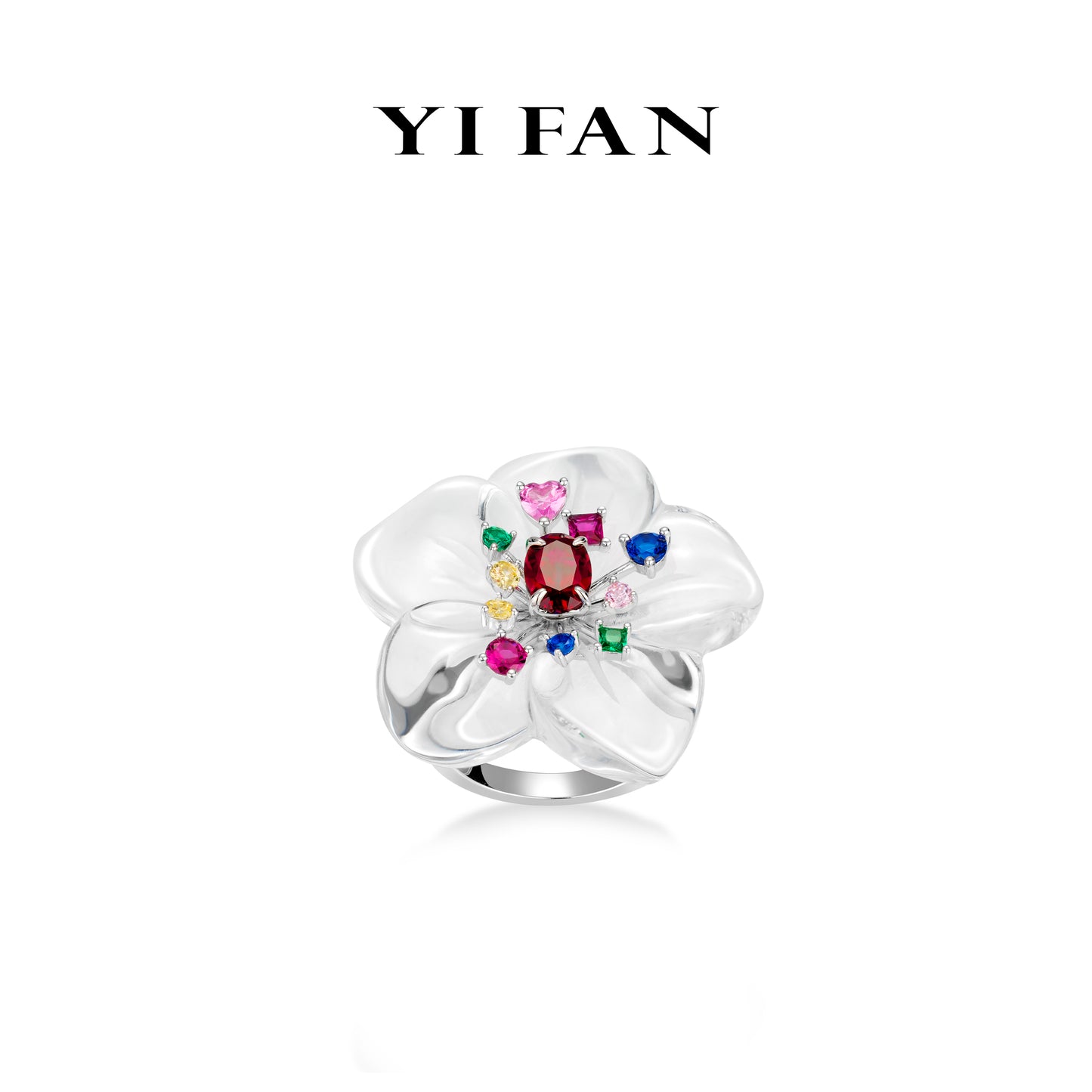 Limited High Jewelry collection: LuxuryHand-Carved "Rainbow Pistil White Crystal Heaven Flower" unique Ring #1857 #03064