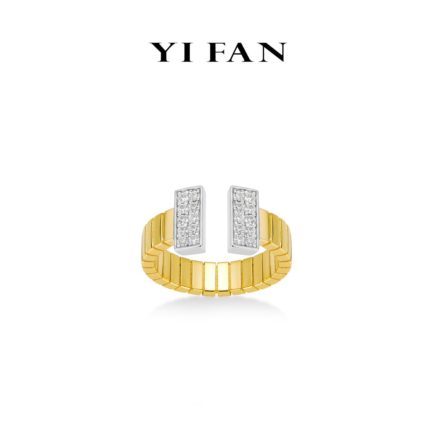 Golden time collection: Modern "Double T" Wide Golden-arm Open Ring (Unisex) #1859