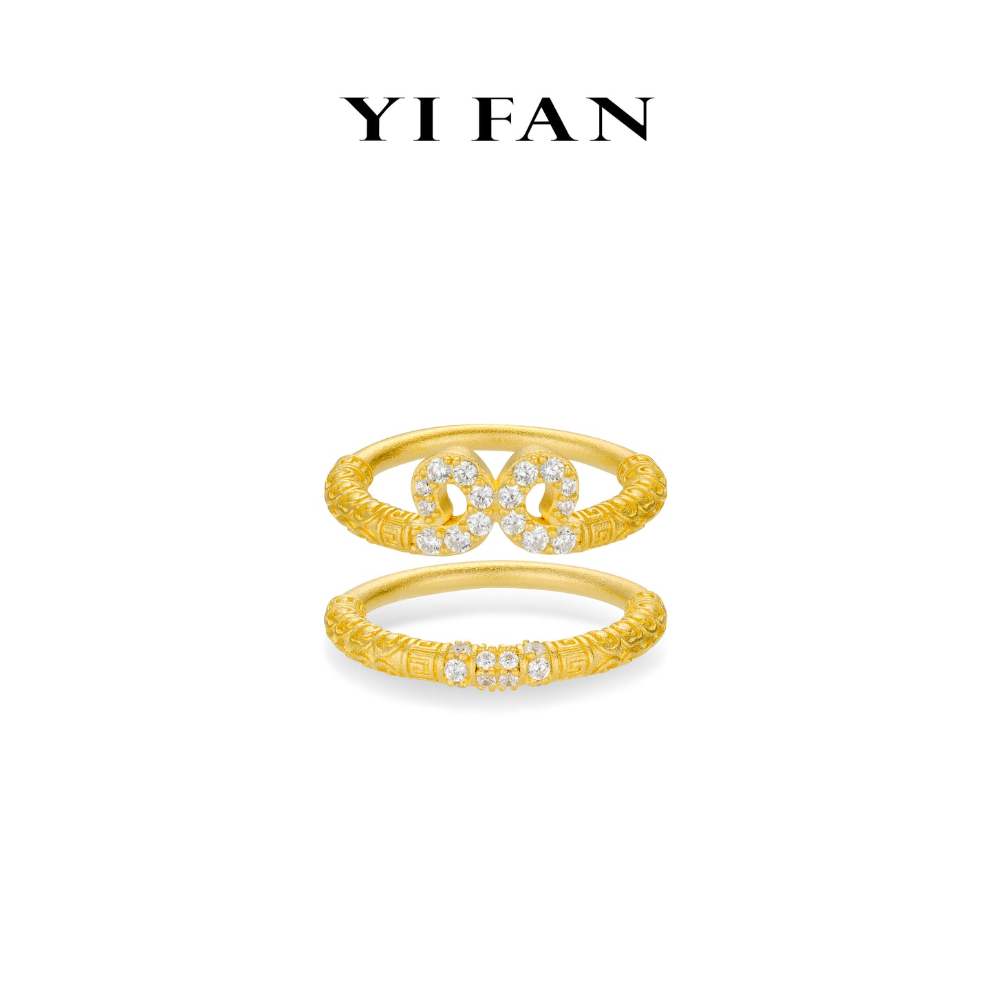 Golden time collection: Unique Hand-carved&Brushed "Incantation of the Golden Hoop" set Rings (Unisex) #1930