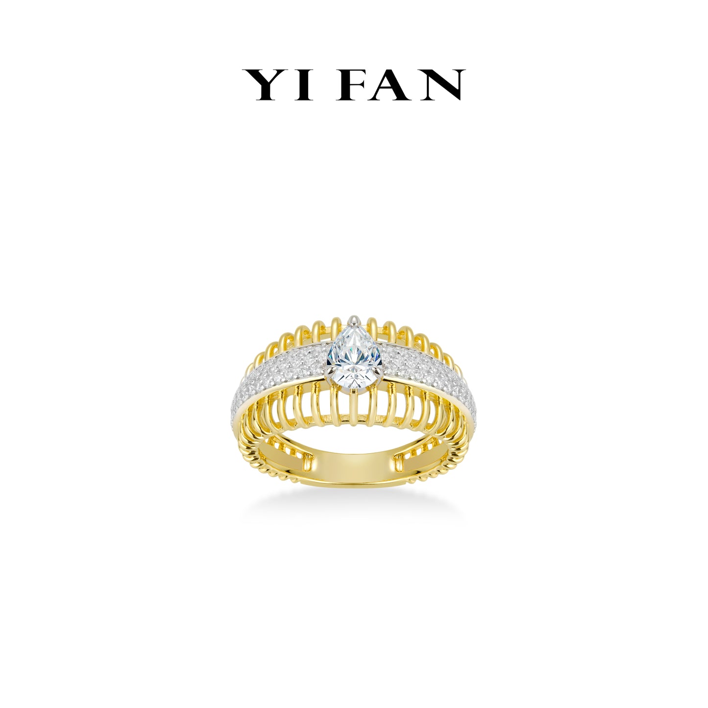 Golden time collection: Unique "Waltz Water.droplet Hollow golden-edge" exquisite Ring #1931