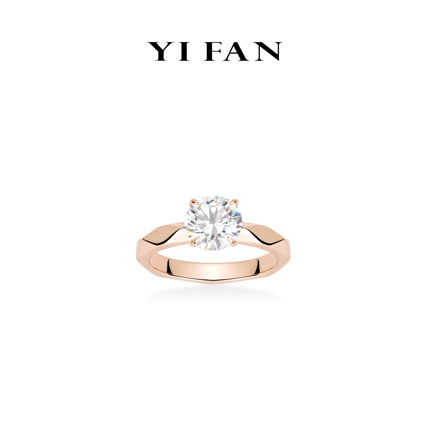 Rose-gold Fever collection: Modern "Four-Prongs Rhombus Vein" CNC Solitaire Ring #1938 #05003