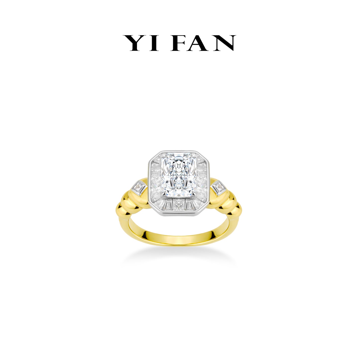 Limited Emerald-cut collection: Modern"Golden Light-Year" detailed golden-arm Ring #1991