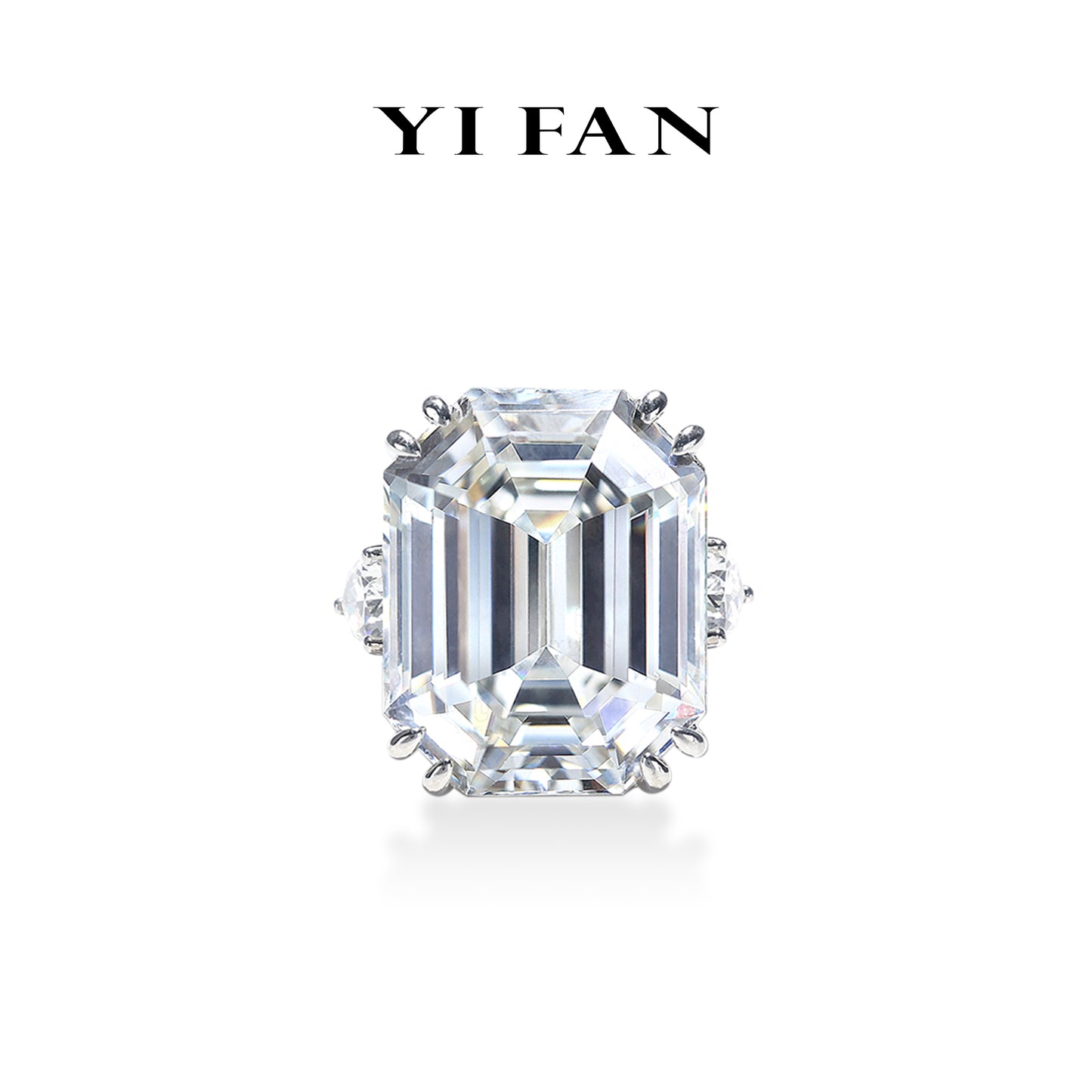 Micro-setting Emerald cut Lab created stones Dream of stars ring sterling silver. (50 carat) #1132