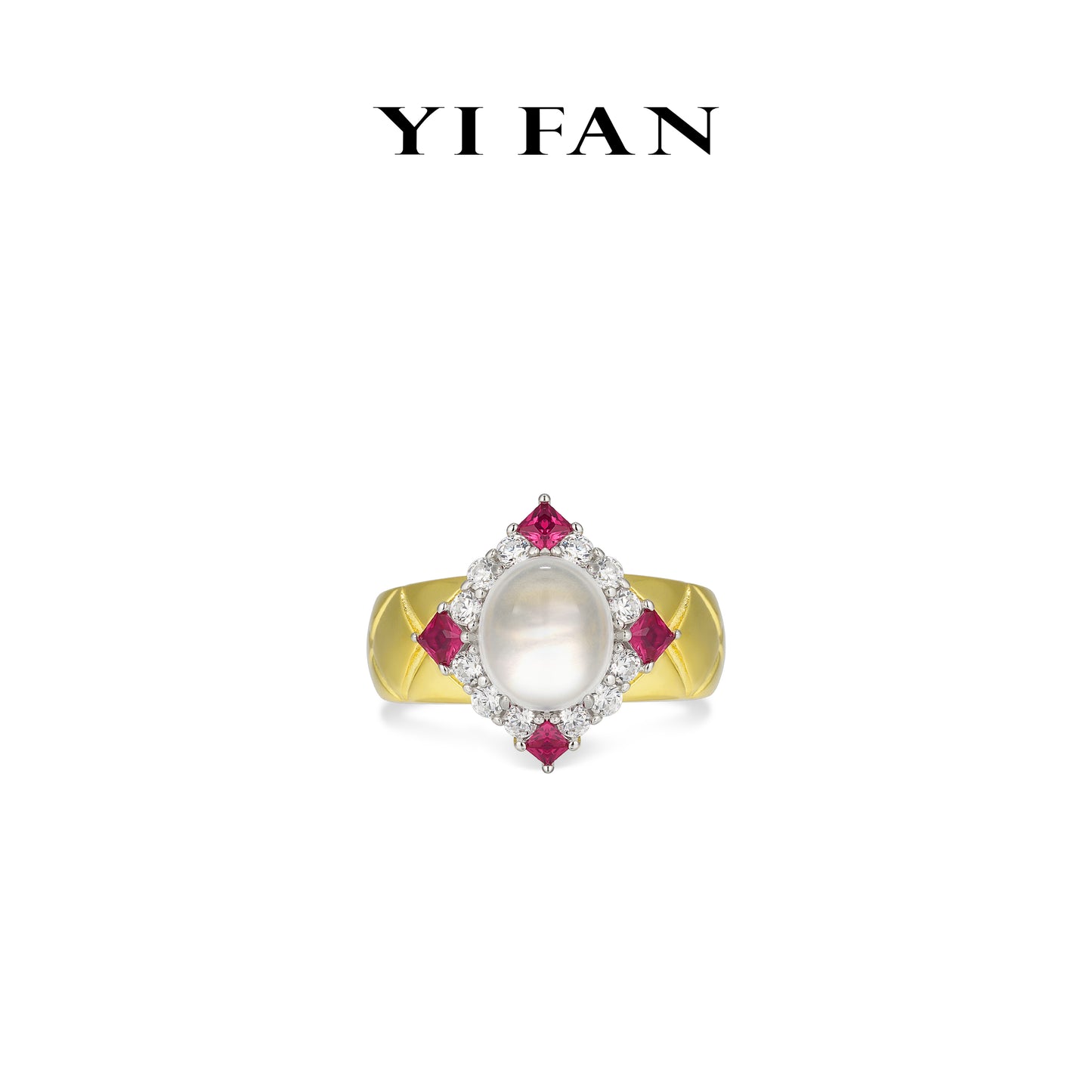 Lab Created Gemstones White Jade "egg noodles“Rings 925 sterling silver(gold colour)