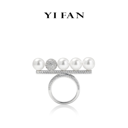Spring Collection:Modern White Pearlsdetailed "5 dragon balls" ring.