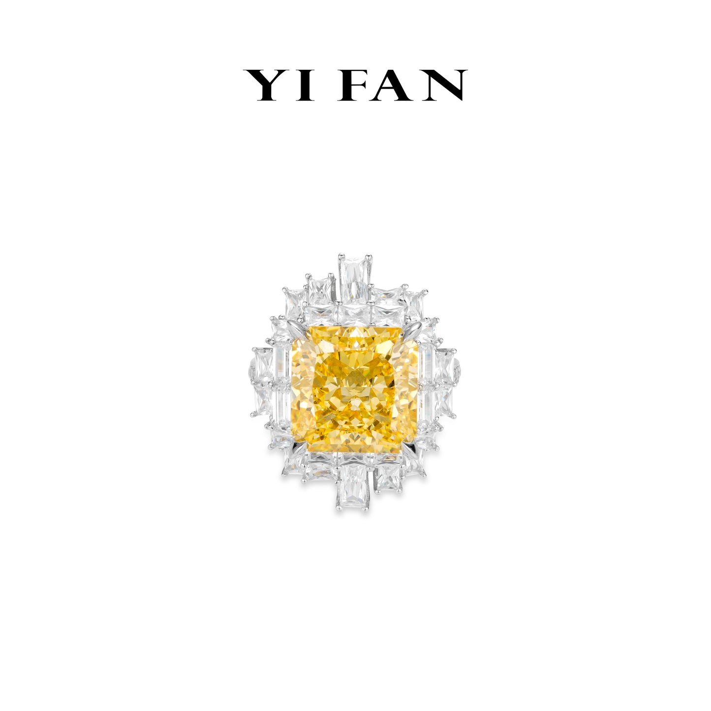 #1007 Micro-setting yellow diamond color Lab created stones city reflection ring, sterling silver