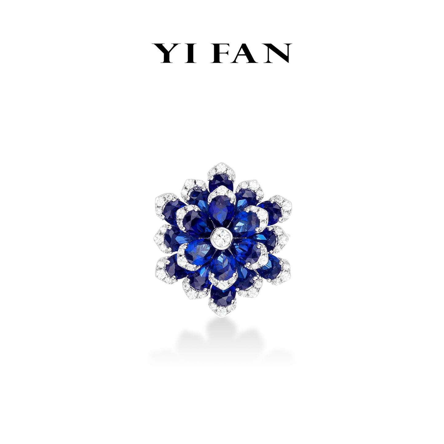 Micro-setting Preserved Flower Sapphire color Lab created stones ring, sterling silver #1136 #04005